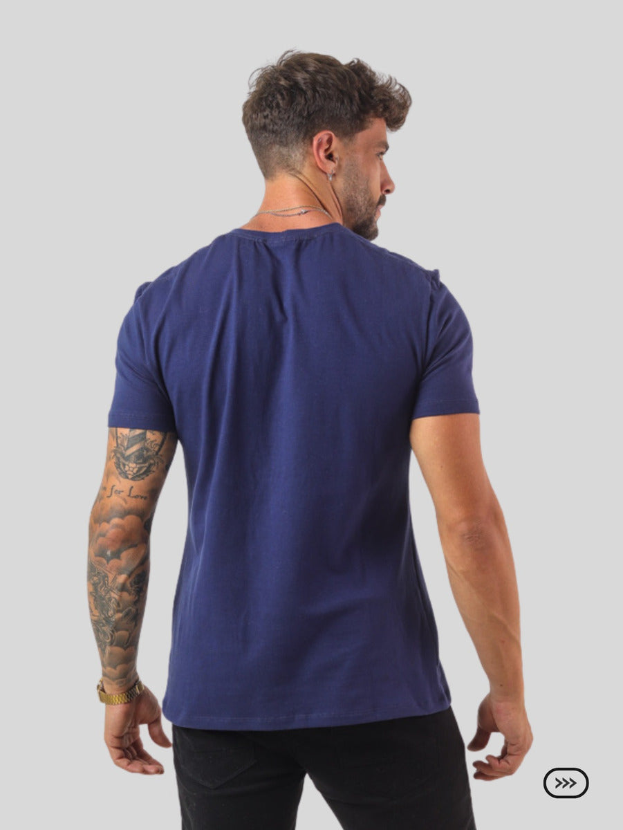Camiseta Basica Masculina Algodão Lisa Malha Peruana Premium Azul-escuro