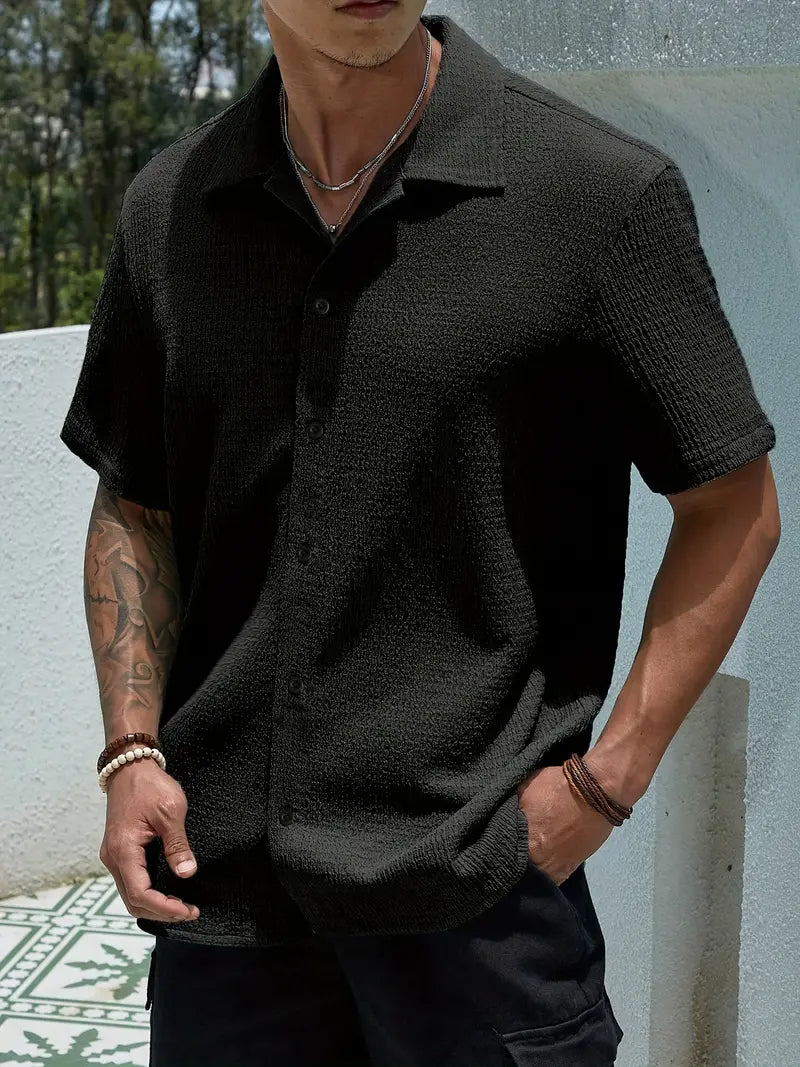 Camisa Casual Masculina Texturizada Com Botões Old Money