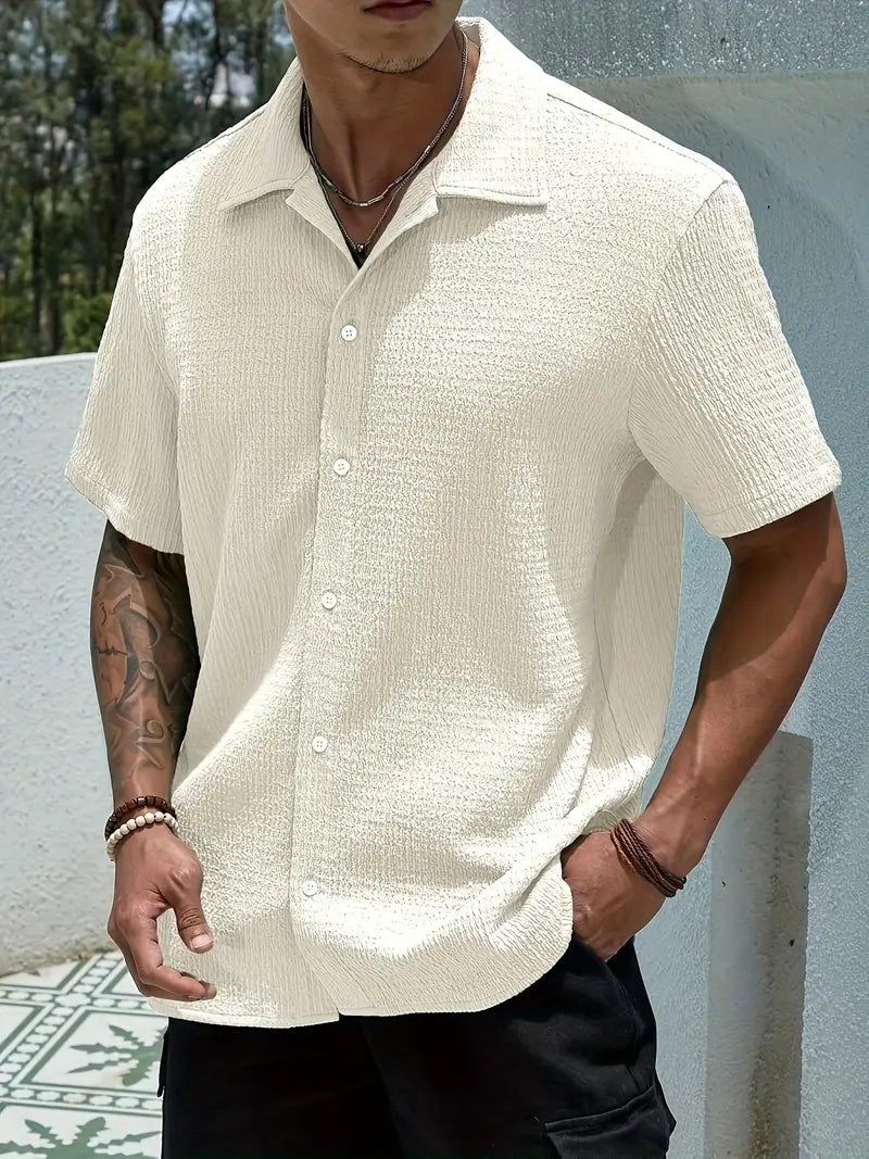 Camisa Casual Masculina Texturizada Com Botões Old Money