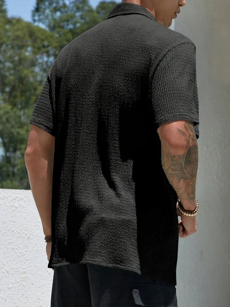 Camisa Casual Masculina Texturizada Com Botões Old Money