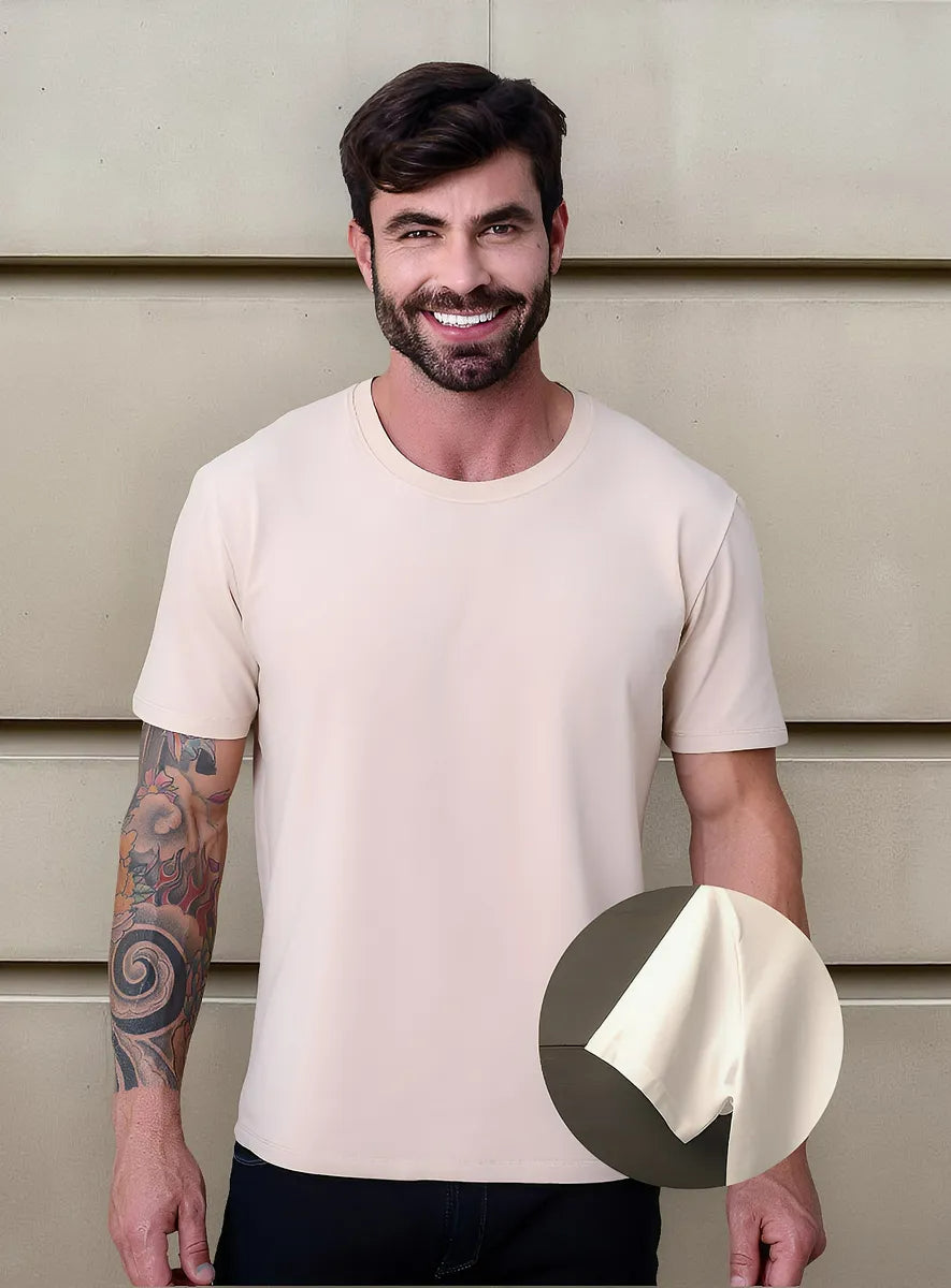 Camiseta Basica Masculina Algodão Lisa Malha Peruana Premium Bege