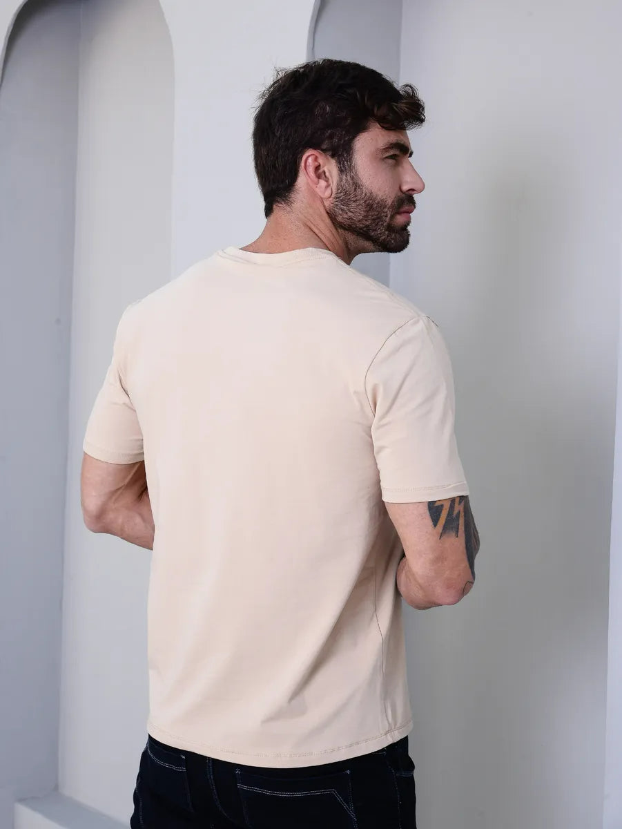 Camiseta Basica Masculina Algodão Lisa Malha Peruana Premium Bege