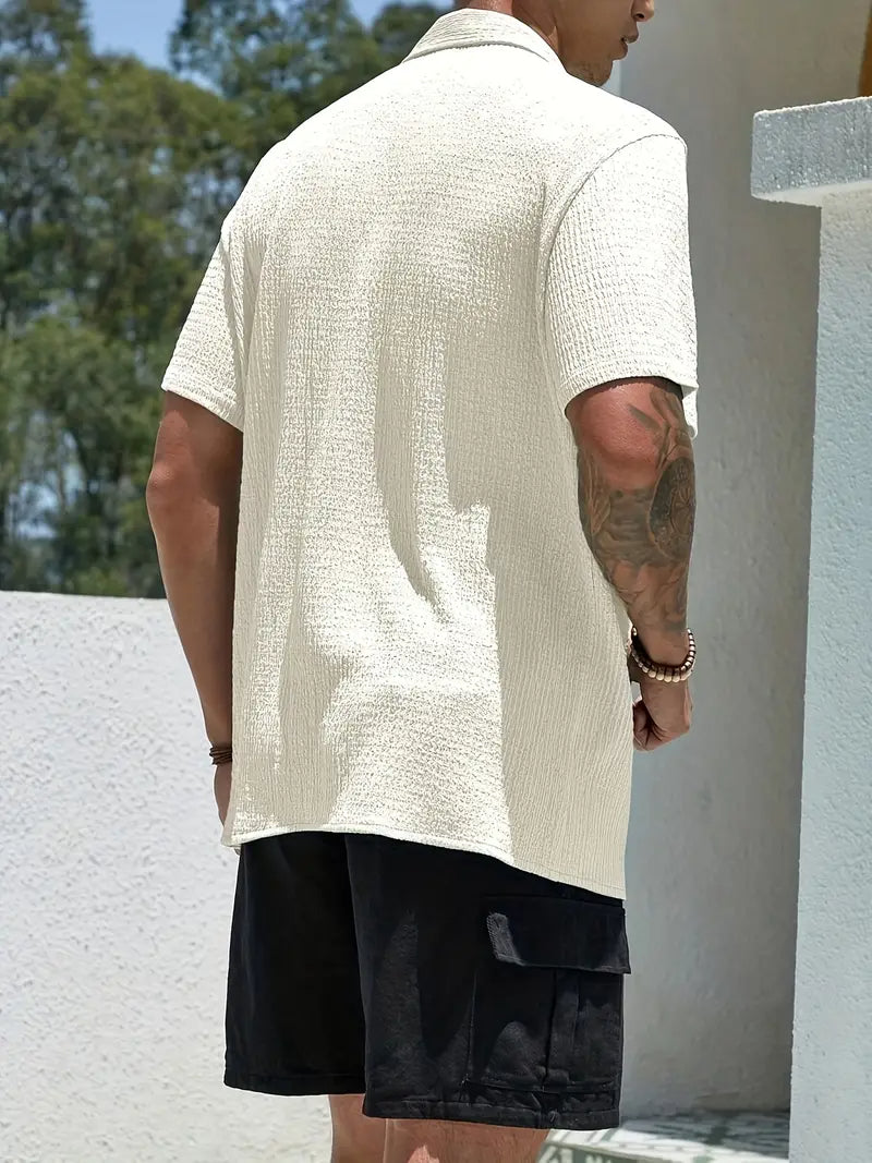 Camisa Casual Masculina Texturizada Com Botões Old Money