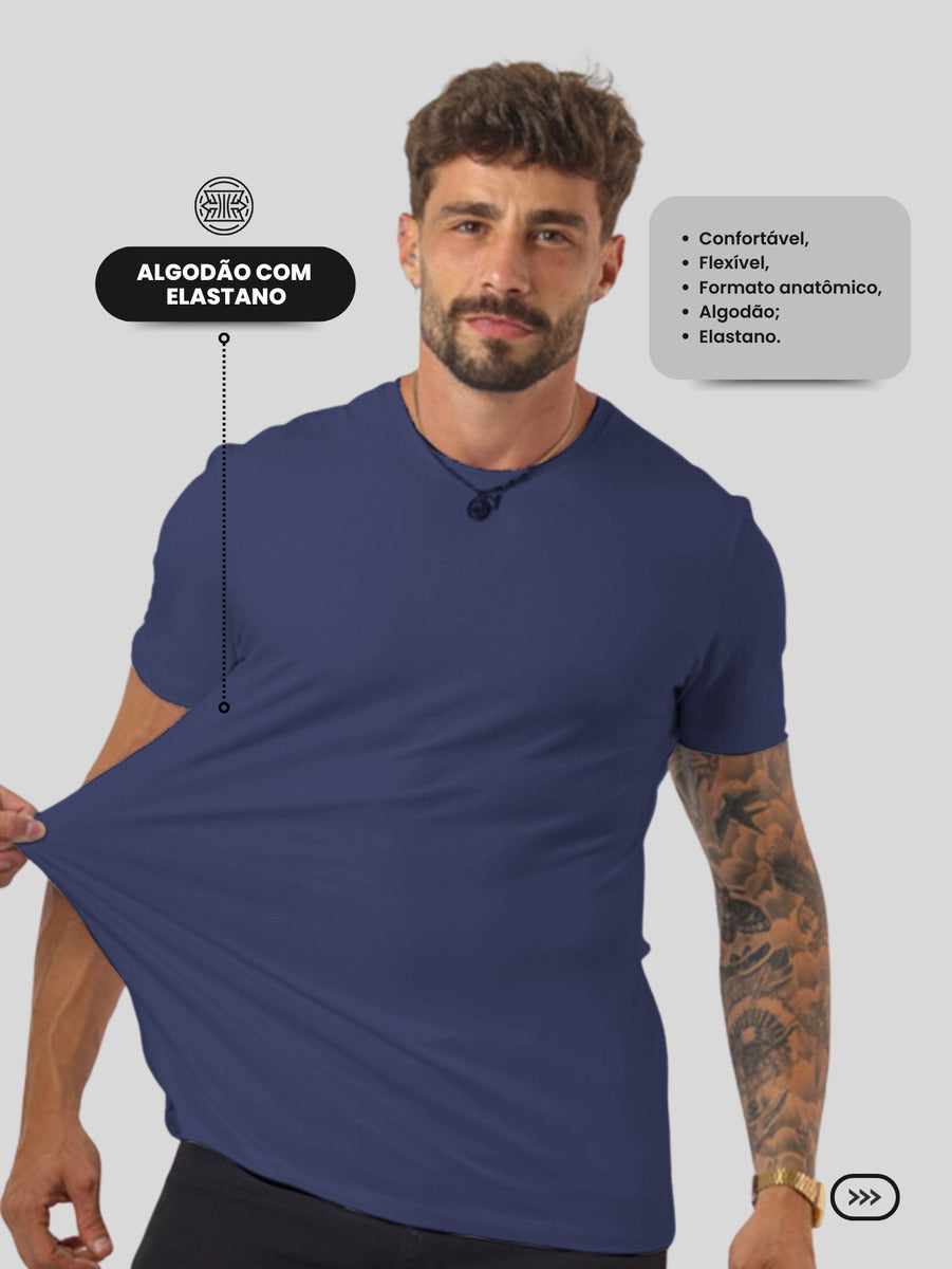 Camiseta Basica Masculina Algodão Lisa Malha Peruana Premium Azul-escuro